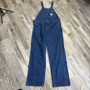 Carhartt Jean Bib Overalls Mens 40x34 Blue Denim Work Wear R07-DST